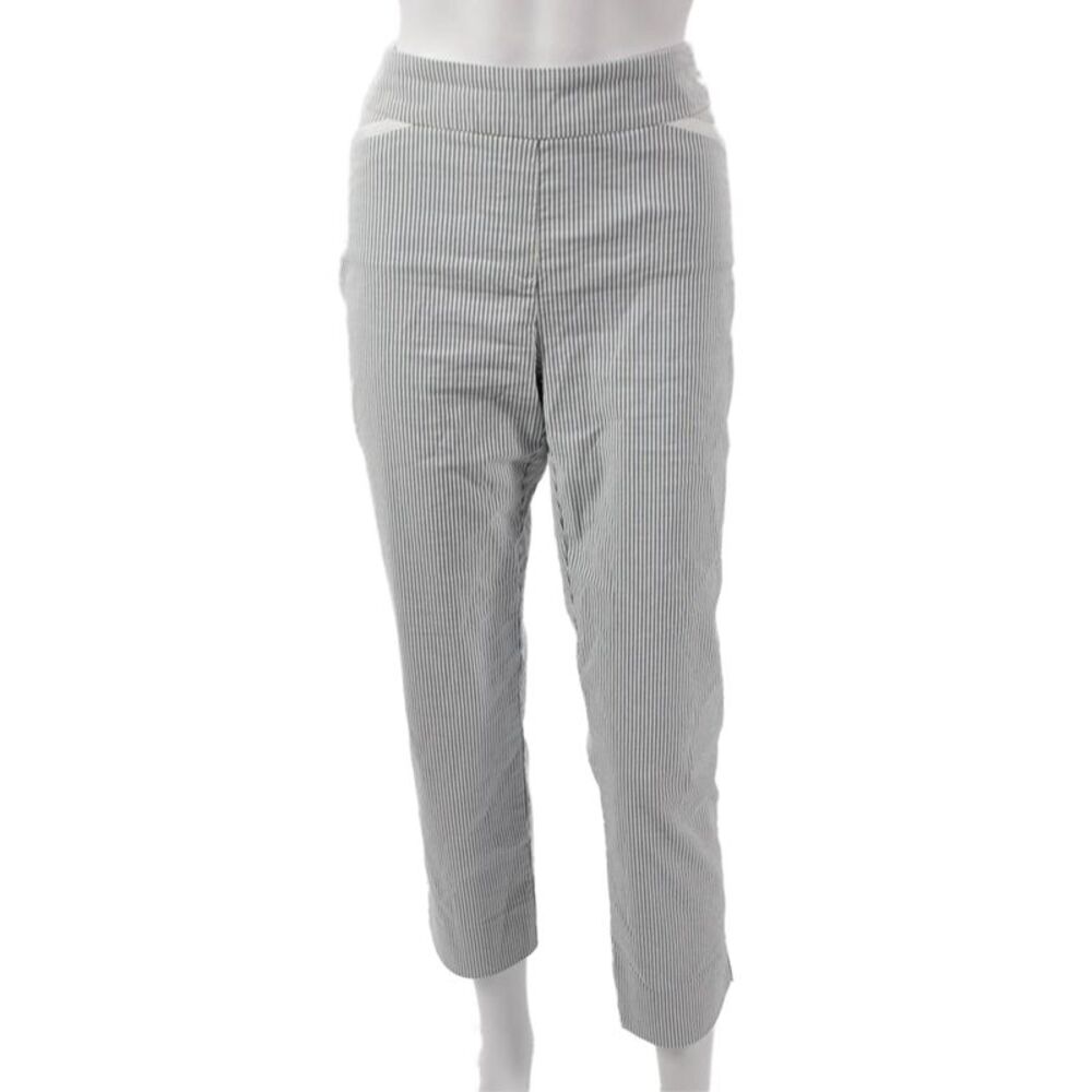 Renuar Women Cropped Pants White Striped Pull On Size 6